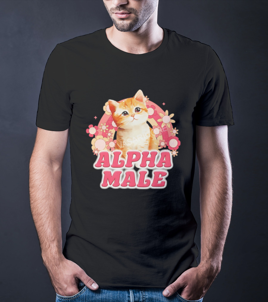 Alpha Male Kitten With Rainbow And Floral T-Shirt