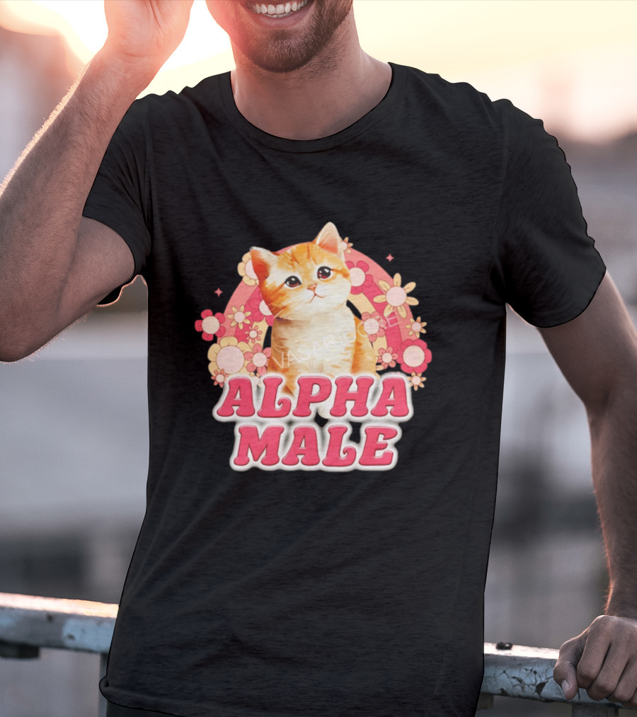 Alpha Male Kitten With Rainbow And Floral T-Shirt