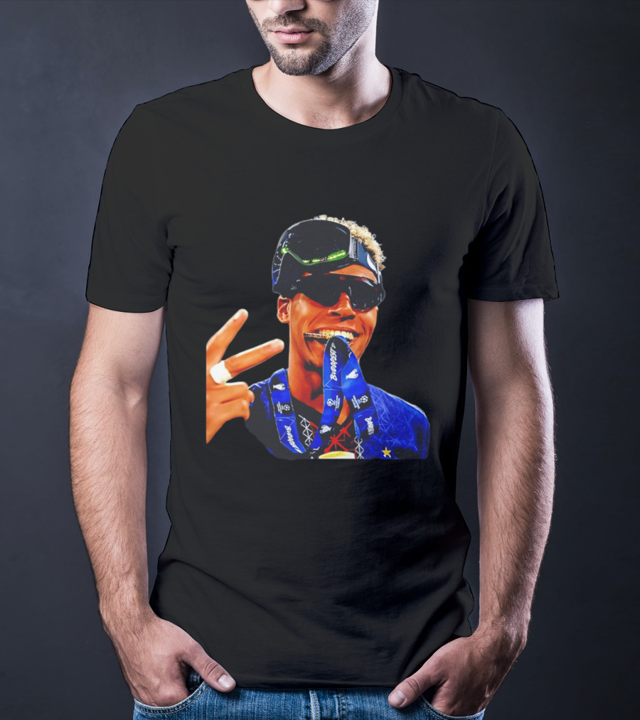 Paris Saint Germain Desire Doue Biting Medal Victory Celebration T-Shirt