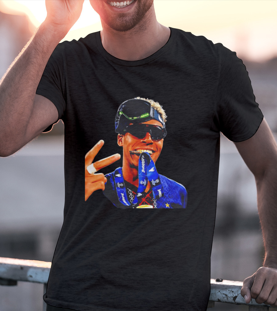 Paris Saint Germain Desire Doue Biting Medal Victory Celebration T-Shirt