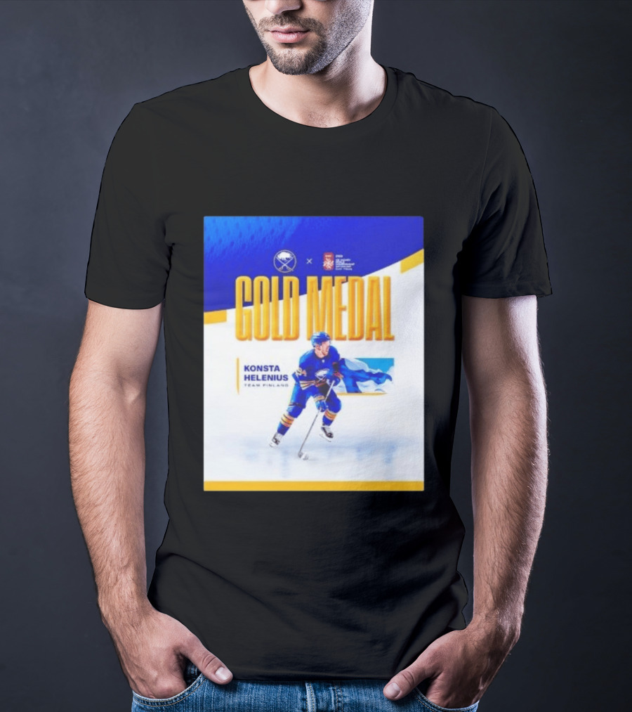 Konsta Helenius Team Finland 2023 Gold Medal Hockey T-Shirt