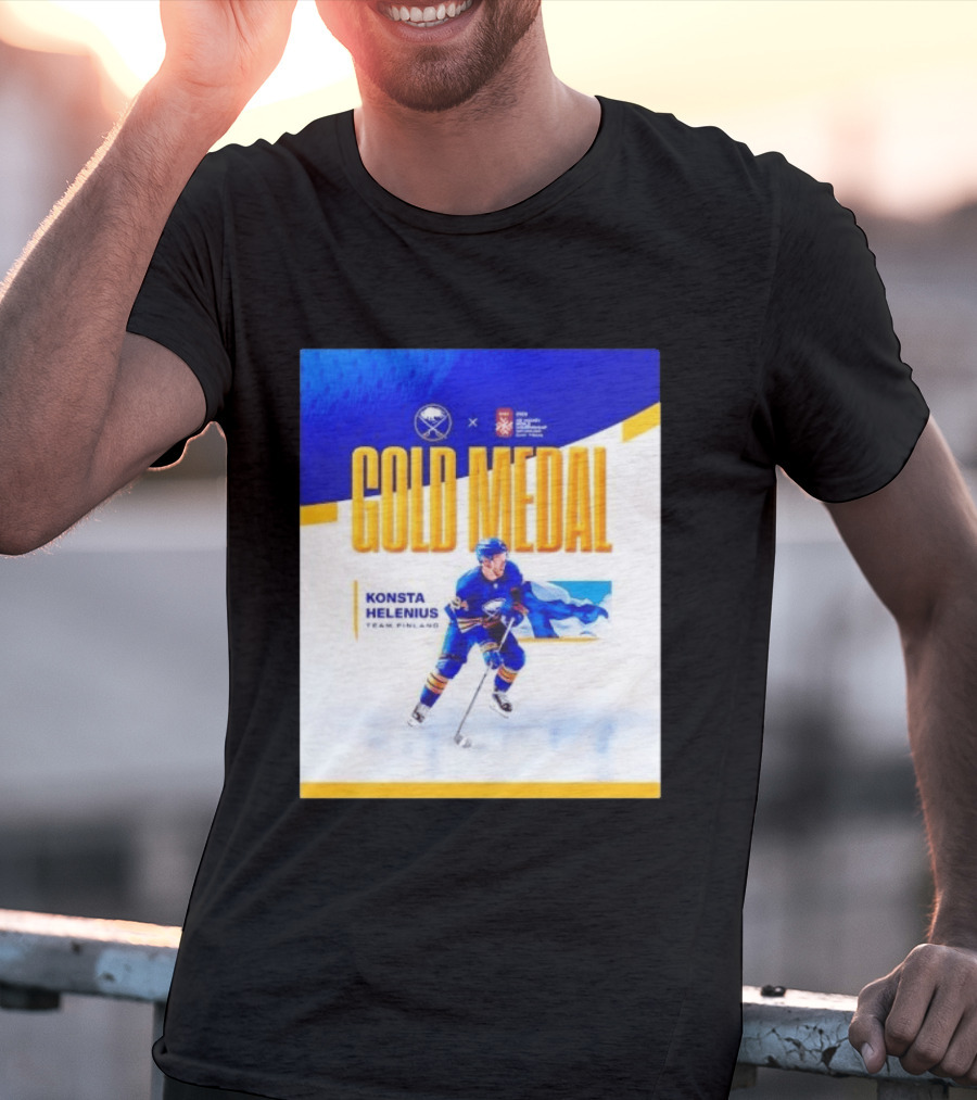 Konsta Helenius Team Finland 2023 Gold Medal Hockey T-Shirt
