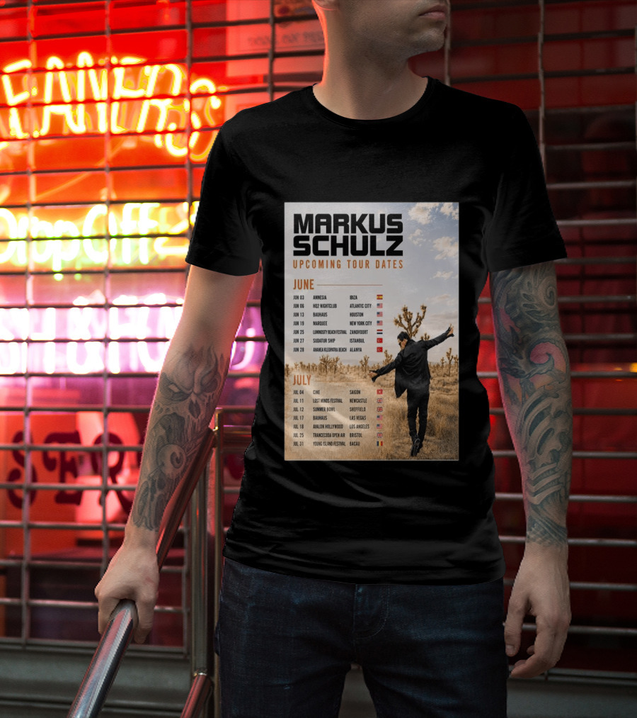 Markus Schulz Upcoming Tour Dates June July 2026 Ibiza Atlantic City Houston Las Vegas T-Shirt