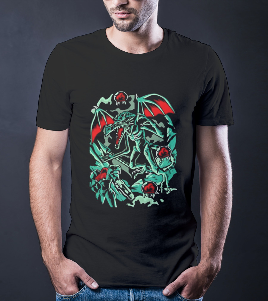 Metroid Ridley Battle With Metroids And Samus Aran T-Shirt
