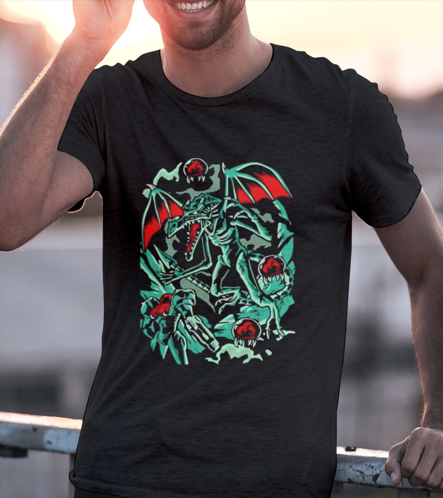 Metroid Ridley Battle With Metroids And Samus Aran T-Shirt