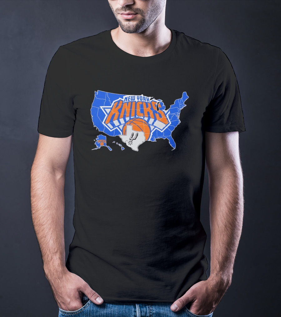 New York Knicks San Antonio Spurs USA Map T-Shirt