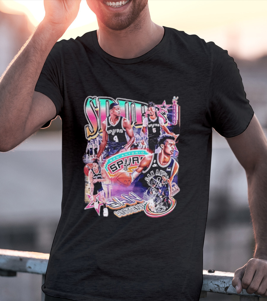 Spurs San Antonio Texas Basketball Players Collage T-Shirt