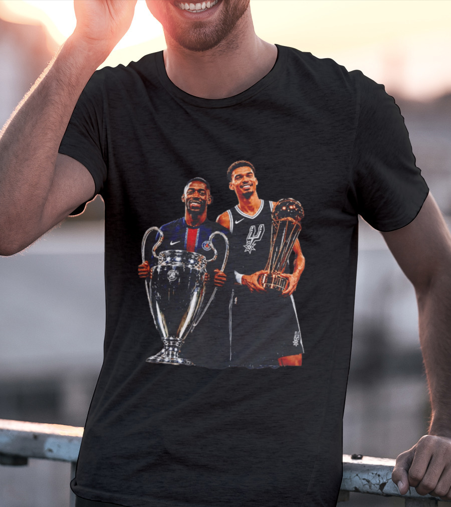 Ousmane Dembele PSG UEFA Champions League Victor Wembanyama San Antonio Spurs NBA Trophy T-Shirt