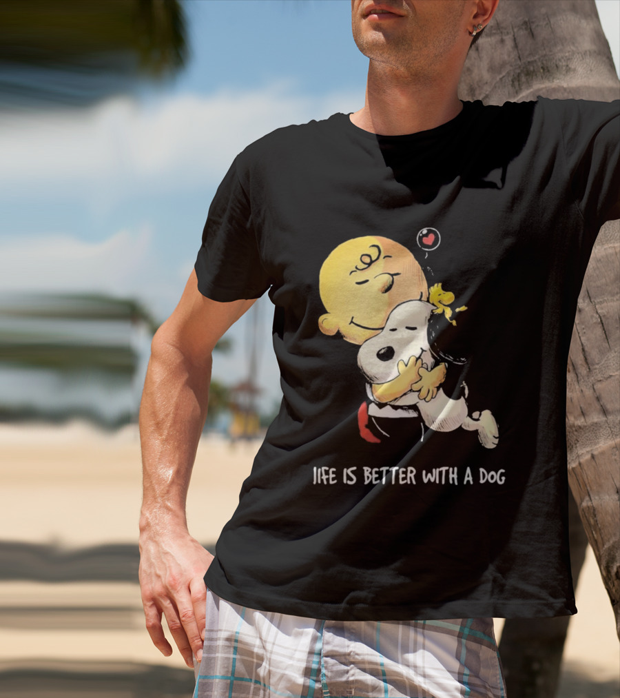 Snoopy Charlie Brown Life Is Better With A Dog Hugging Heart T-Shirt