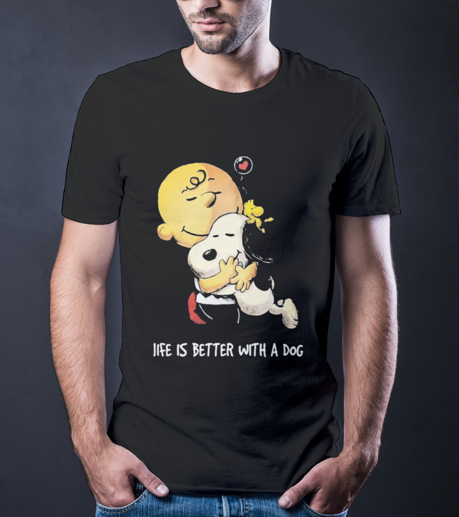 Snoopy Charlie Brown Life Is Better With A Dog Hugging Heart T-Shirt
