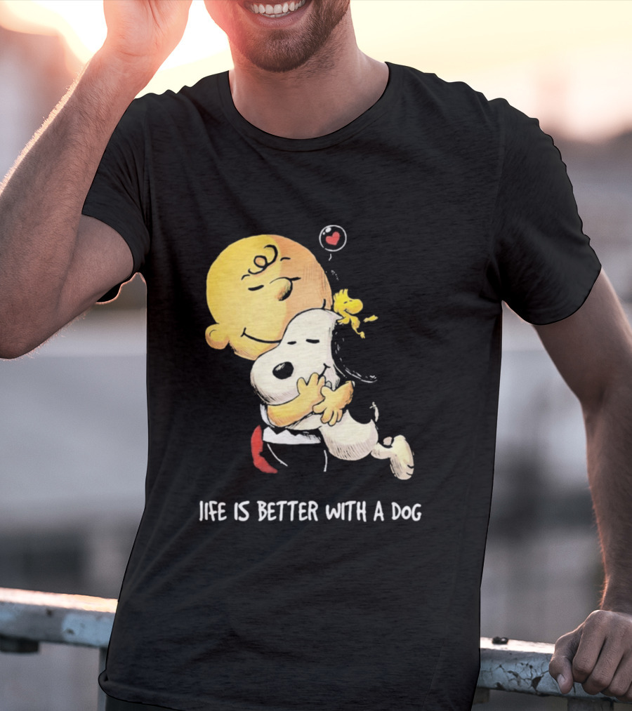 Snoopy Charlie Brown Life Is Better With A Dog Hugging Heart T-Shirt