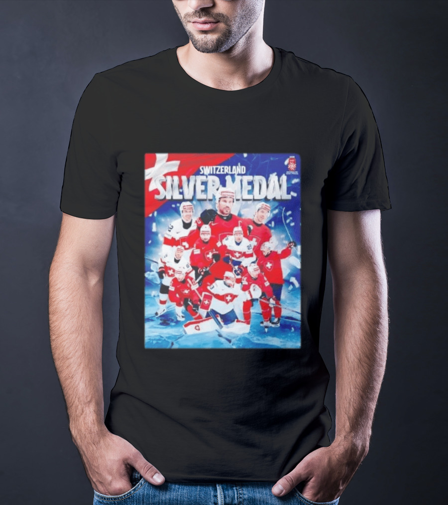 Switzerland Silver Medal 2026 IIHF Men's Ice Hockey Team Victory Celebration T-Shirt