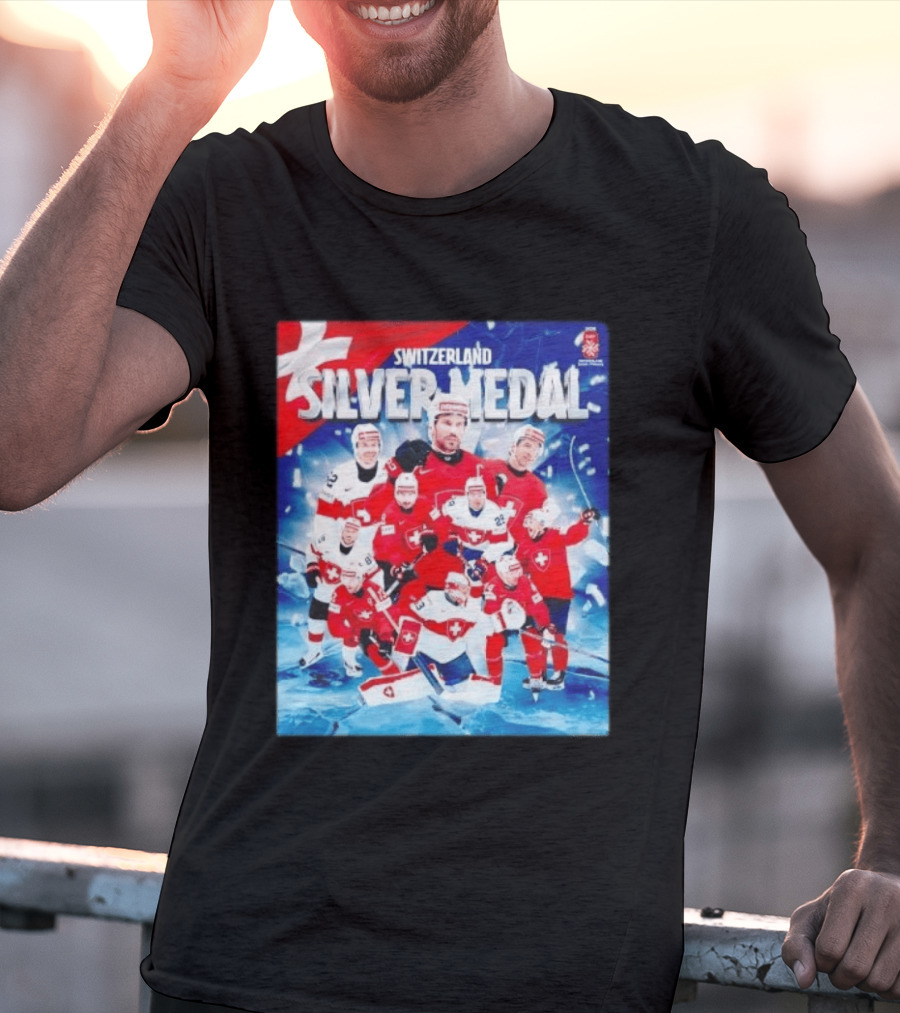 Switzerland Silver Medal 2026 IIHF Men's Ice Hockey Team Victory Celebration T-Shirt