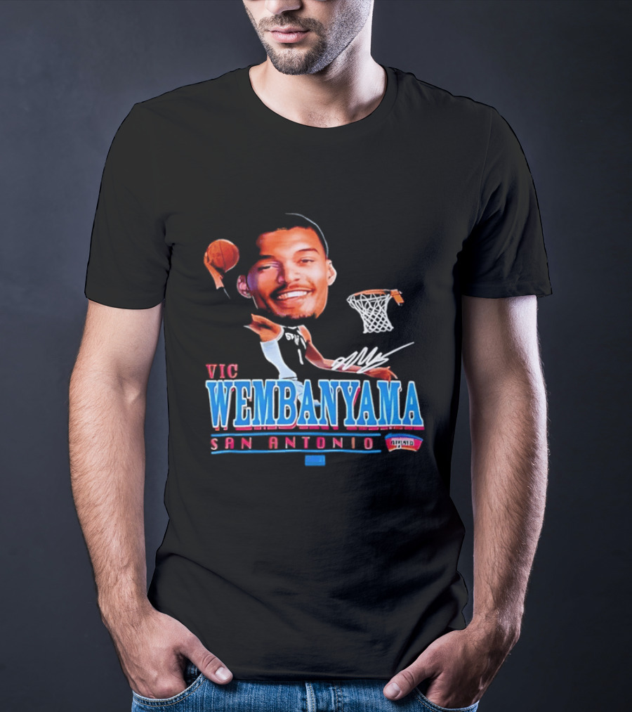 Vic Wembanyama Dunking San Antonio Spurs Autograph T-Shirt
