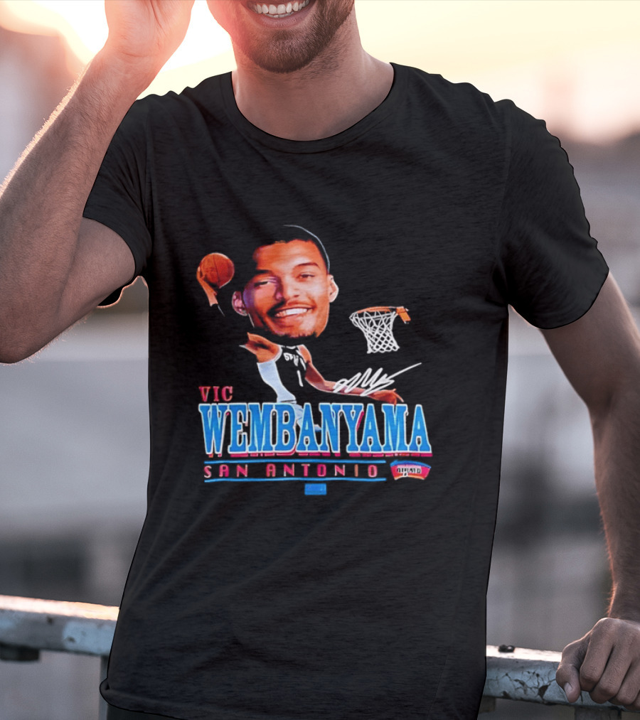 Vic Wembanyama Dunking San Antonio Spurs Autograph T-Shirt