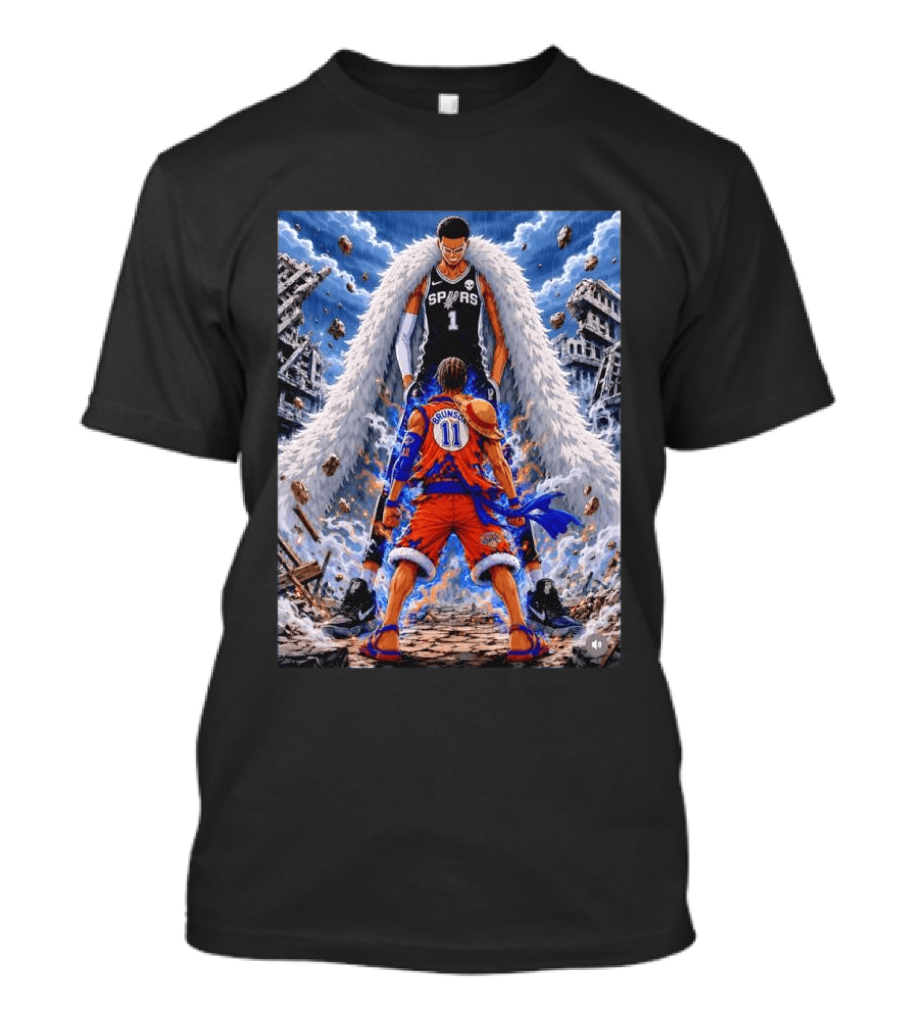 Wembanyama Spurs Vs Brunson Luffy Knicks Anime Crossover Showdown T-Shirt
