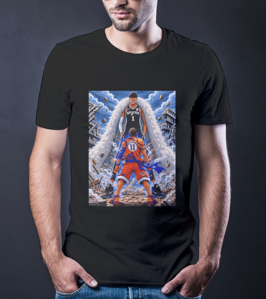 Wembanyama Spurs Vs Brunson Luffy Knicks Anime Crossover Showdown T-Shirt