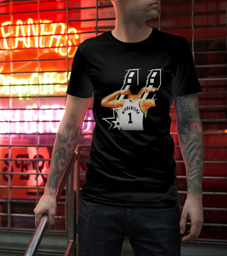 Wembanyama Flexing Back View Number 1 San Antonio Spurs NBA T-Shirt