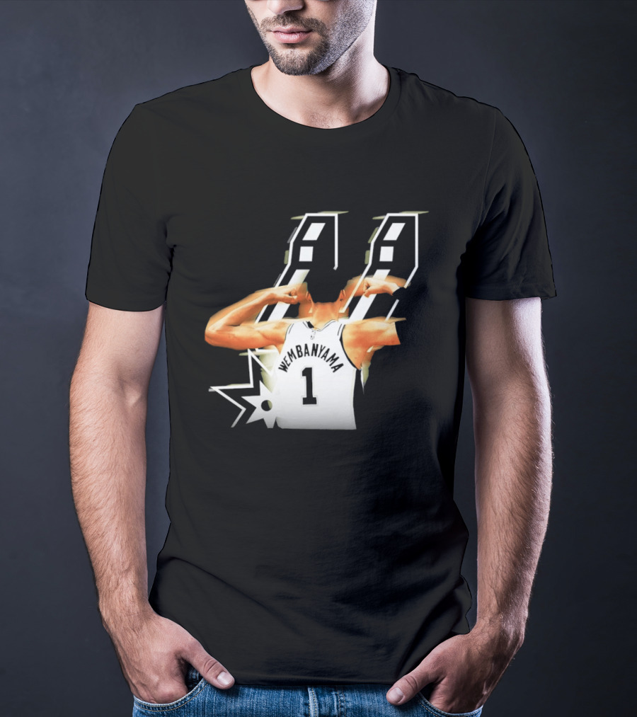 Wembanyama Flexing Back View Number 1 San Antonio Spurs NBA T-Shirt