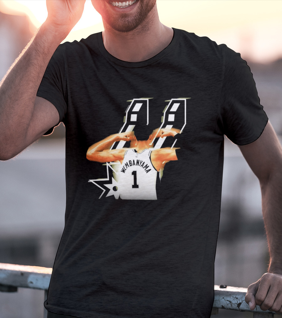 Wembanyama Flexing Back View Number 1 San Antonio Spurs NBA T-Shirt