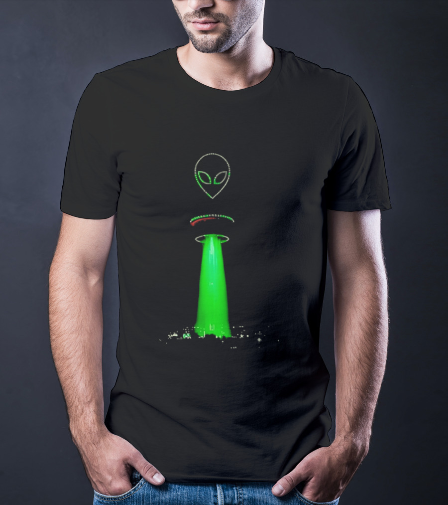 Alien Beam Over City Night Skyline Glow T-Shirt