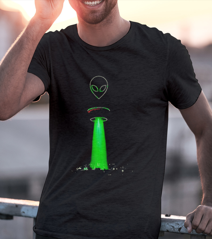 Alien Beam Over City Night Skyline Glow T-Shirt