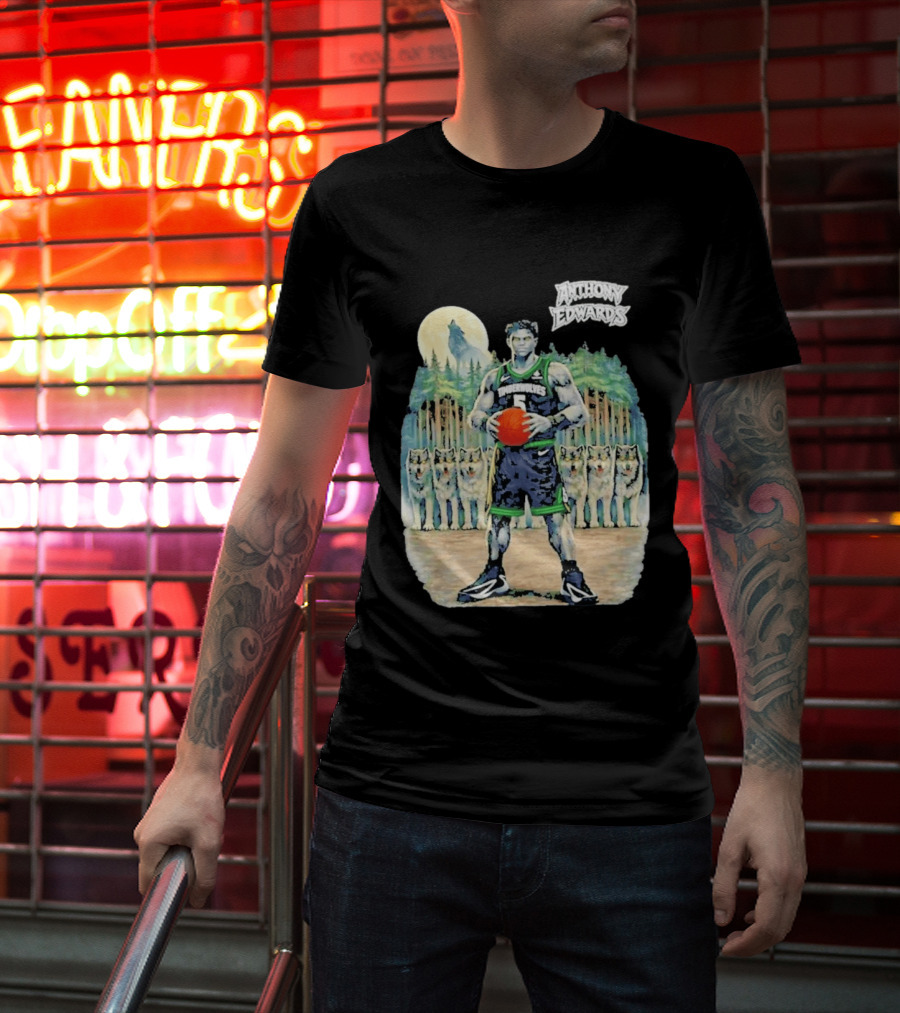 Anthony Edwards Timberwolves Basketball Player With Wolves Moon T-Shirt