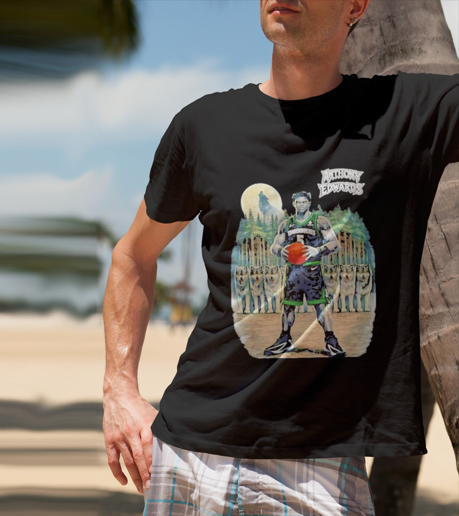 Anthony Edwards Timberwolves Basketball Player With Wolves Moon T-Shirt