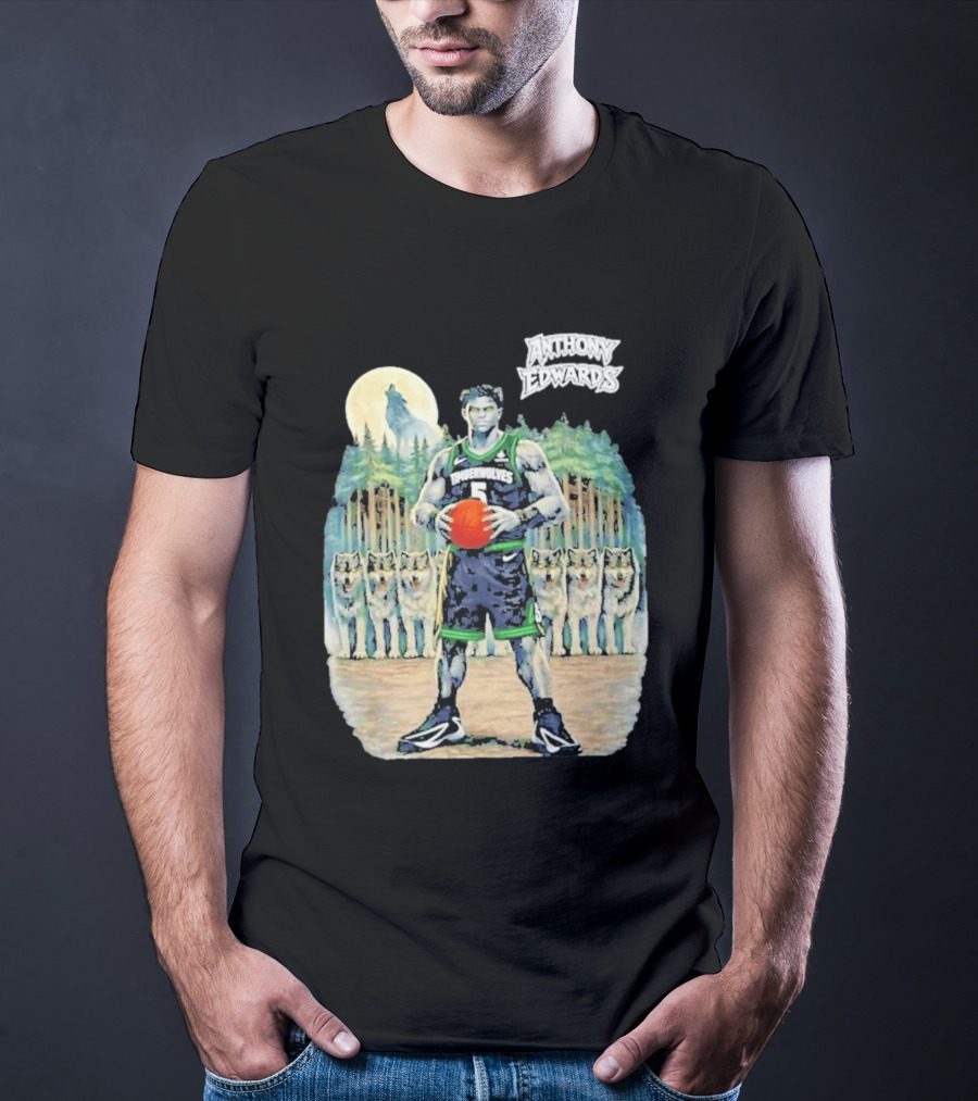 Anthony Edwards Timberwolves Basketball Player With Wolves Moon T-Shirt