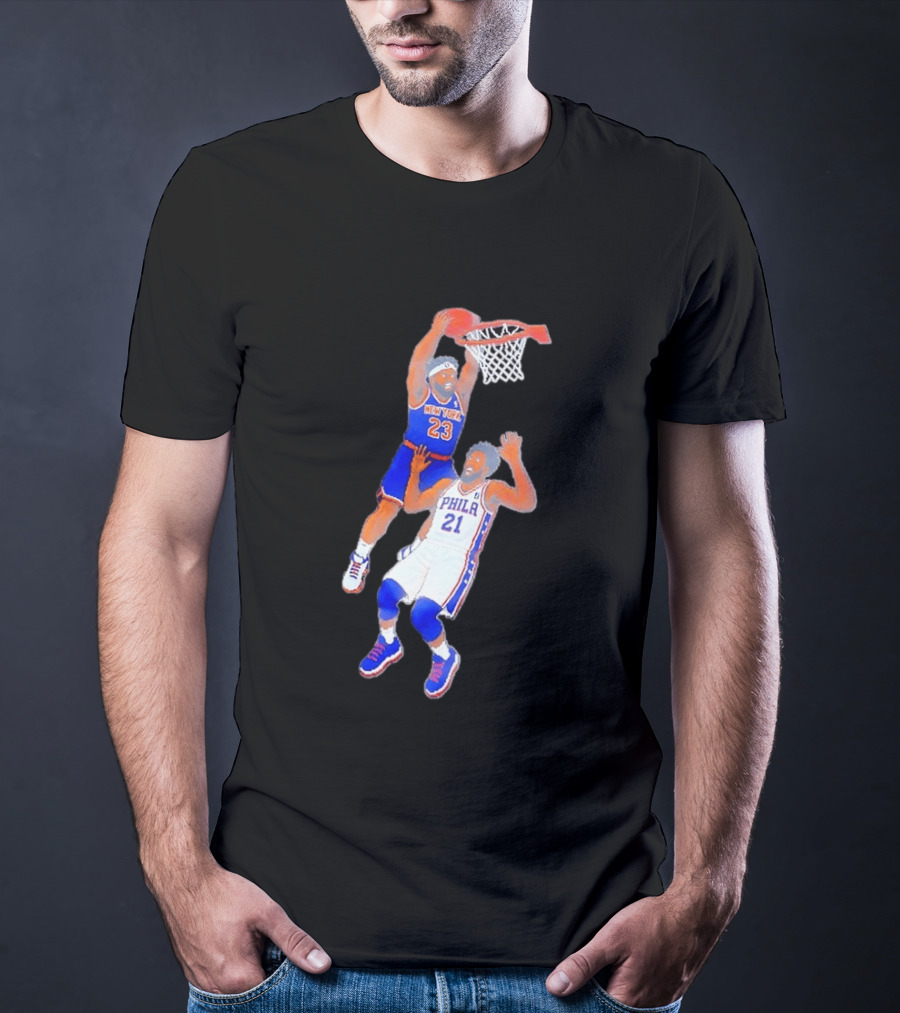 Pixel Art Basketball Dunk Mitchell Robinson New York 23 Joel Embiid PHILA 21 T-Shirt