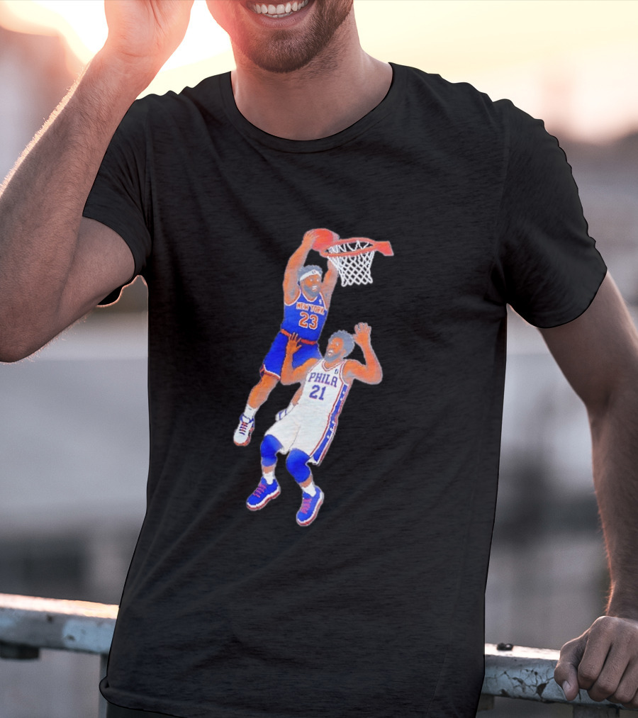 Pixel Art Basketball Dunk Mitchell Robinson New York 23 Joel Embiid PHILA 21 T-Shirt