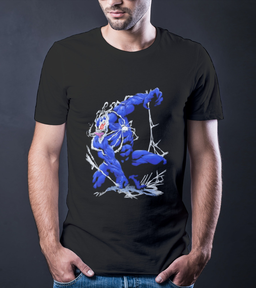Marvel Blue Venom Symbiote Crouching Dynamic Pose T-Shirt