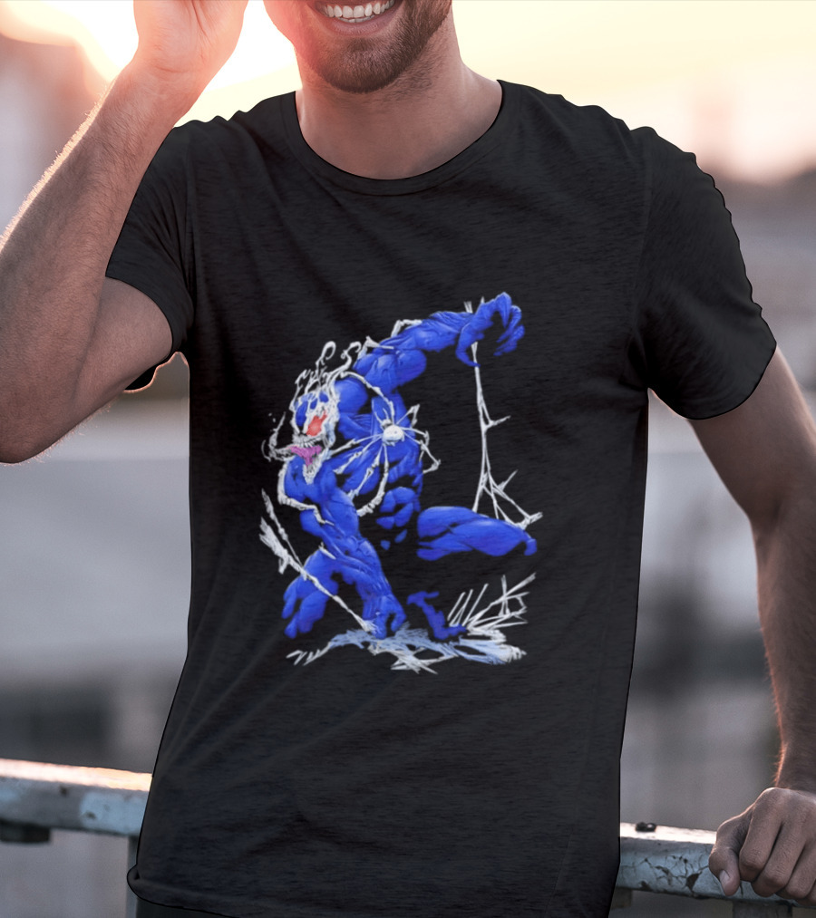Marvel Blue Venom Symbiote Crouching Dynamic Pose T-Shirt