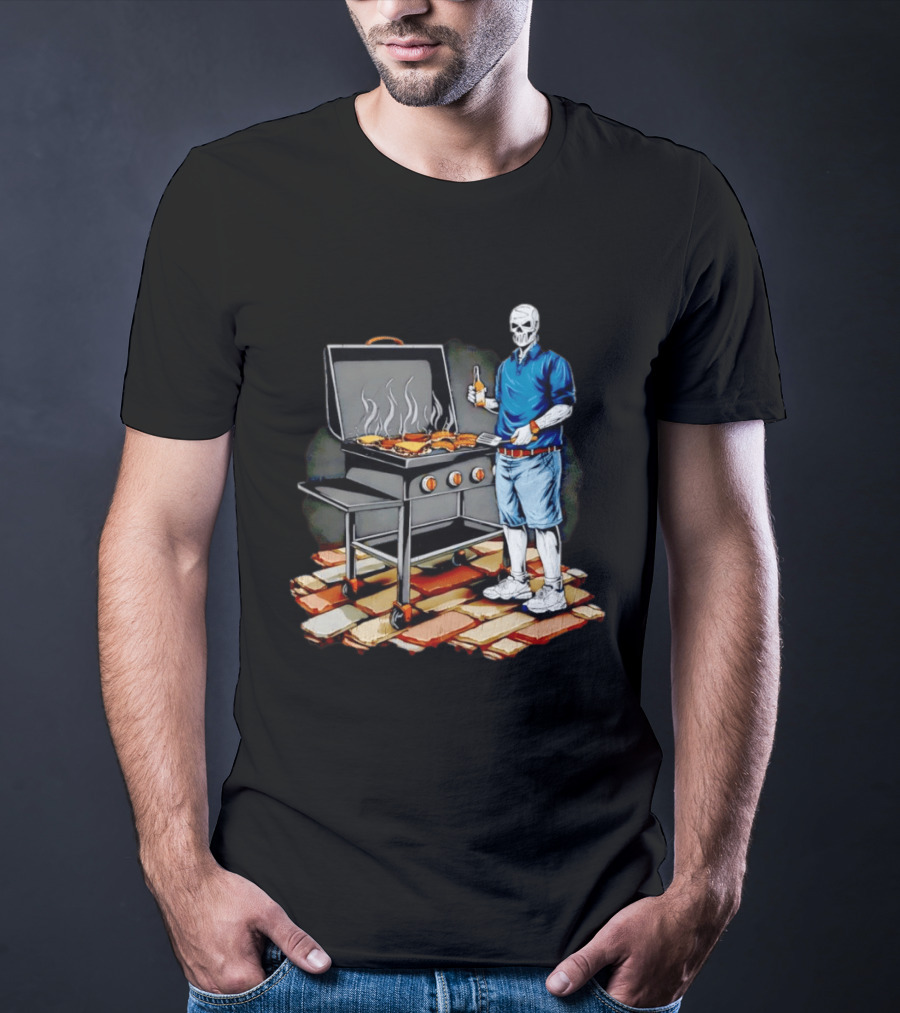 Skeleton Grilling BBQ With Beer And Burgers T-Shirt