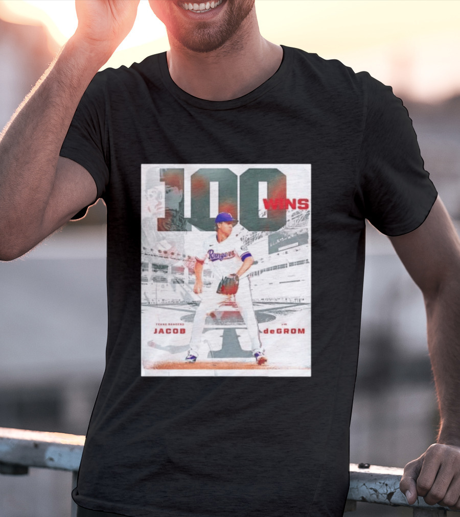 Texas Rangers Jacob DeGrom 100 Wins Achievement Baseball Celebration T-Shirt