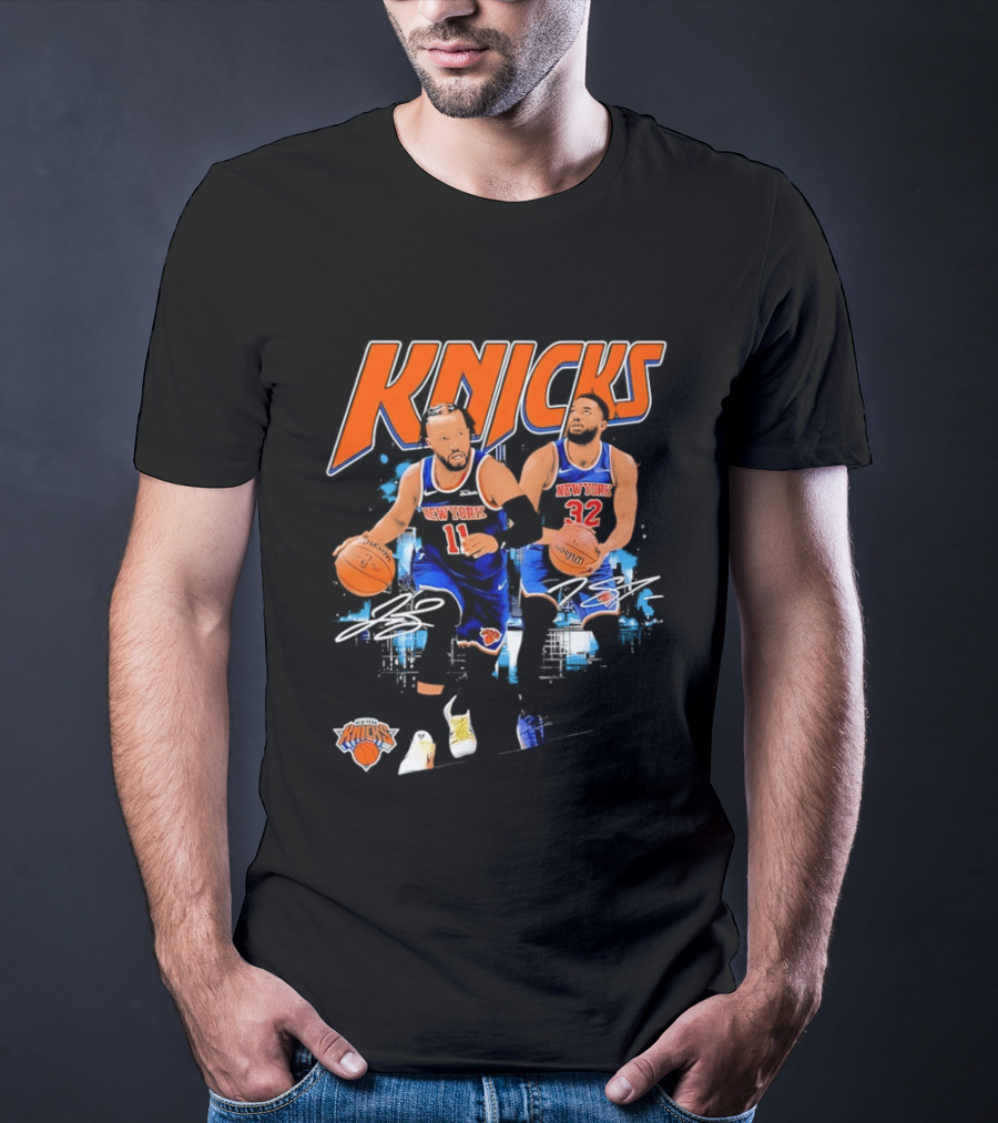 New York Knicks Jalen Brunson 11 Karl Anthony Towns 32 Dribbling Skills T-Shirt