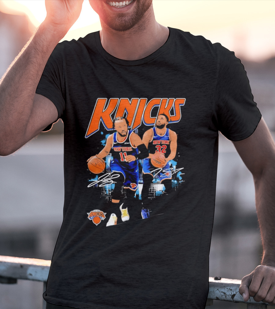 New York Knicks Jalen Brunson 11 Karl Anthony Towns 32 Dribbling Skills T-Shirt