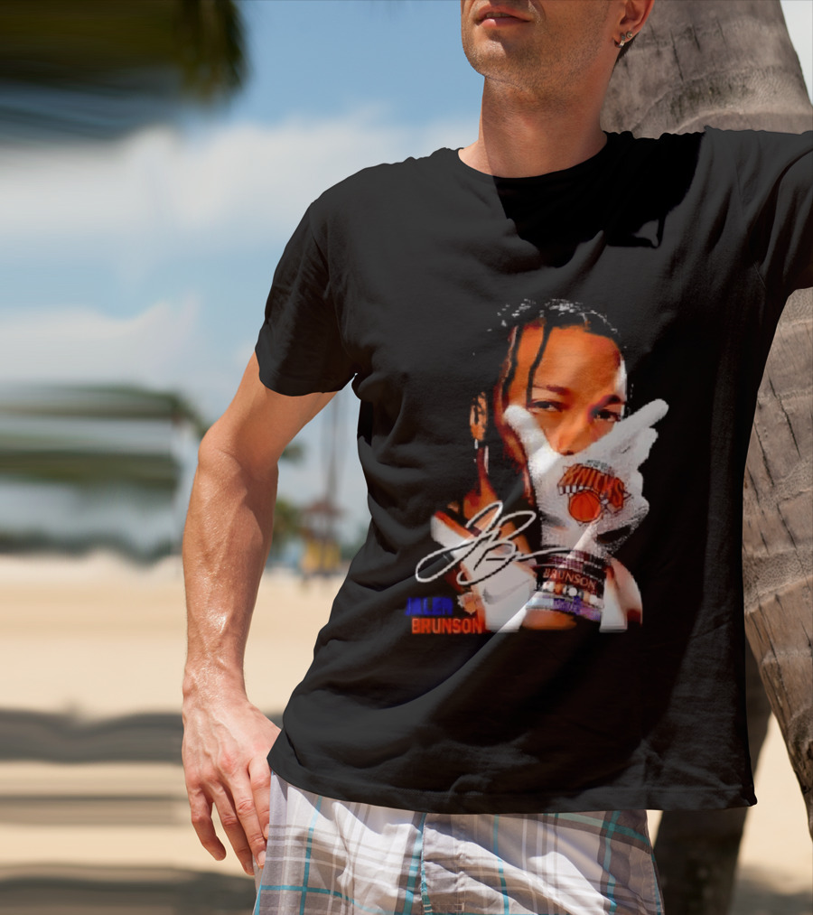 Jalen Brunson Knicks Gesture With Glove And JB Signature T-Shirt