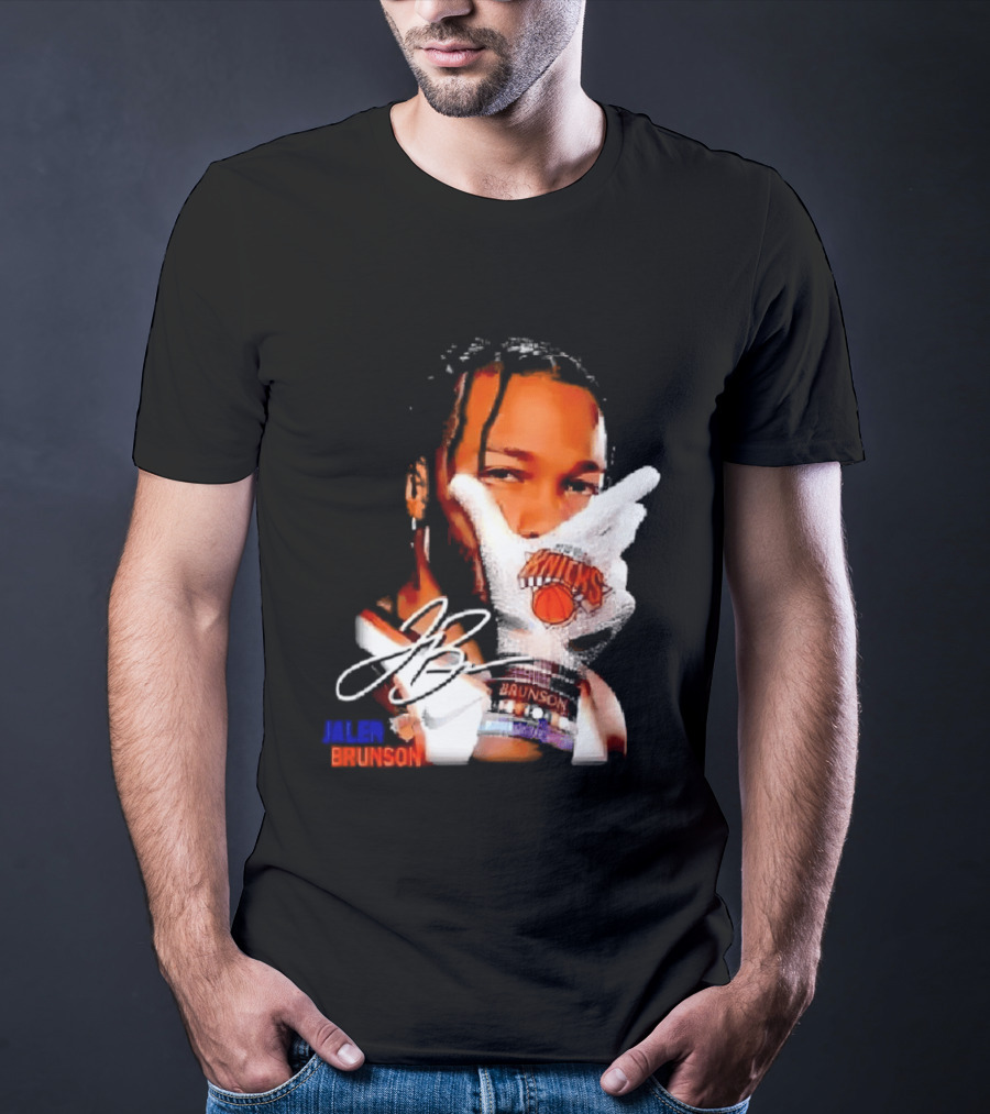 Jalen Brunson Knicks Gesture With Glove And JB Signature T-Shirt