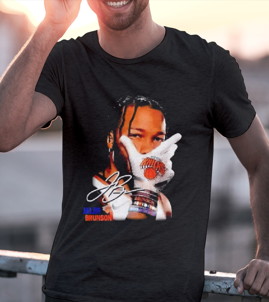 Jalen Brunson Knicks Gesture With Glove And JB Signature T-Shirt