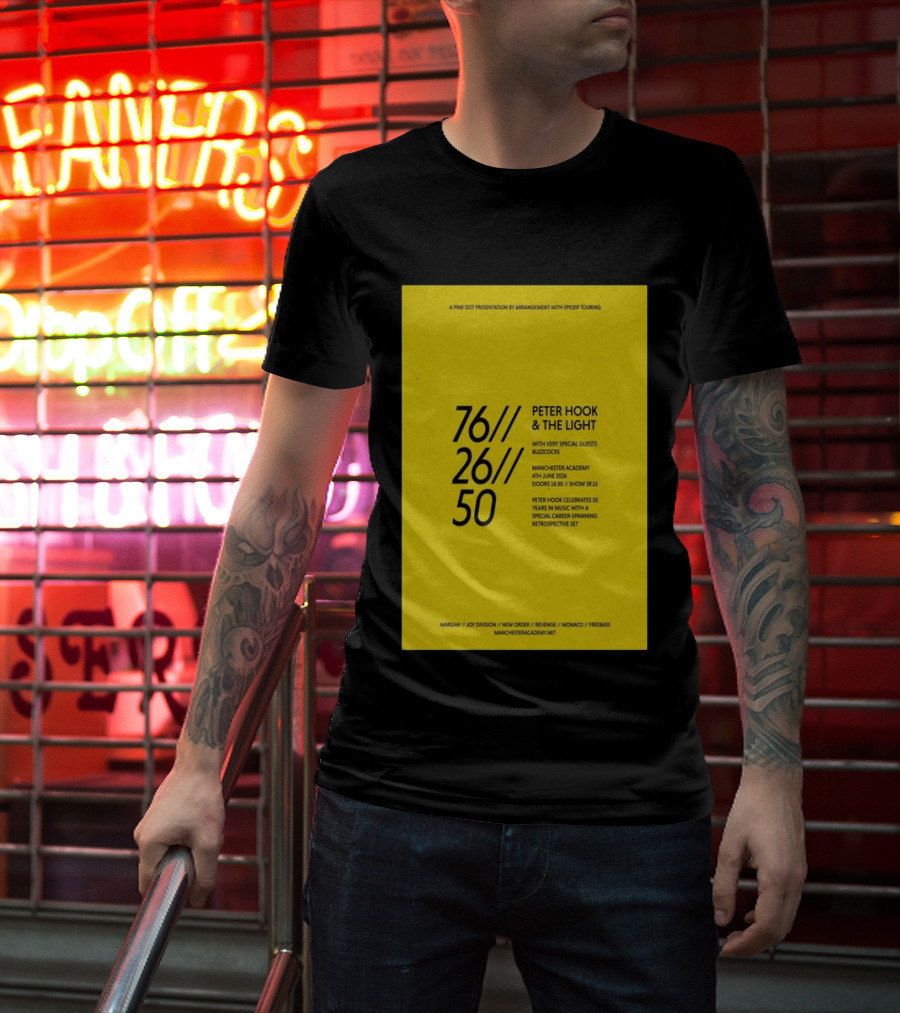 Peter Hook & The Light 76 26 50 Manchester Academy Buzzcocks Retrospective Set T-Shirt