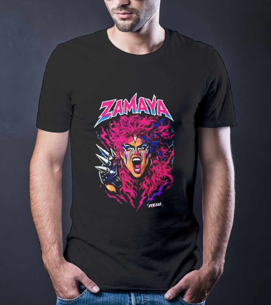 Zamaya Warrior Screaming Pink Hair Spiked Shoulder Pad T-Shirt