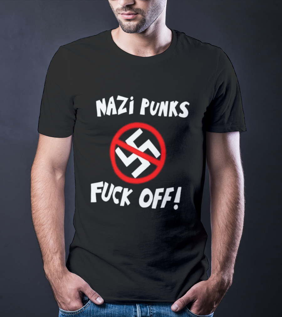 Nazi Punks Fuck Off Swastika Ban Circle T-Shirt