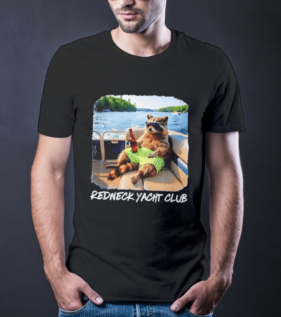 Redneck Yacht Club Raccoon Relaxing With Beer On A Boat T-Shirt