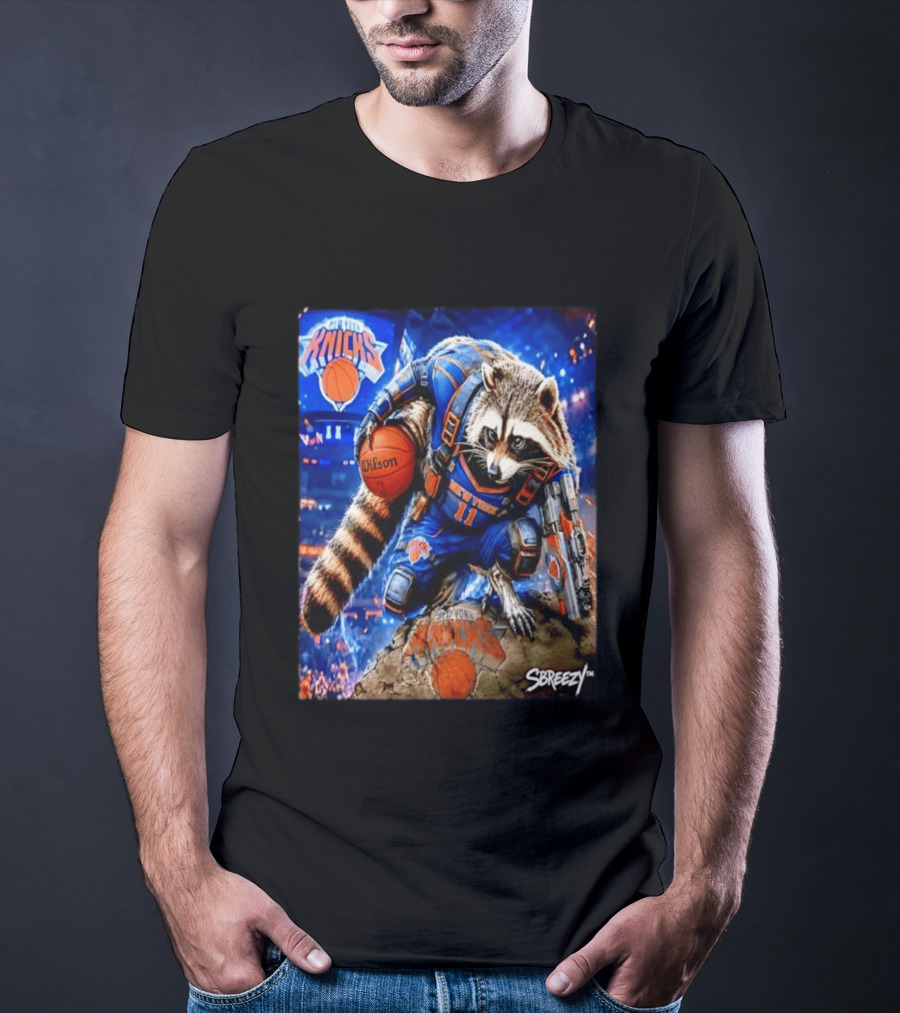 Rocket Raccoon New York Knicks NBA Basketball 11 S Breezy Wilson T-Shirt