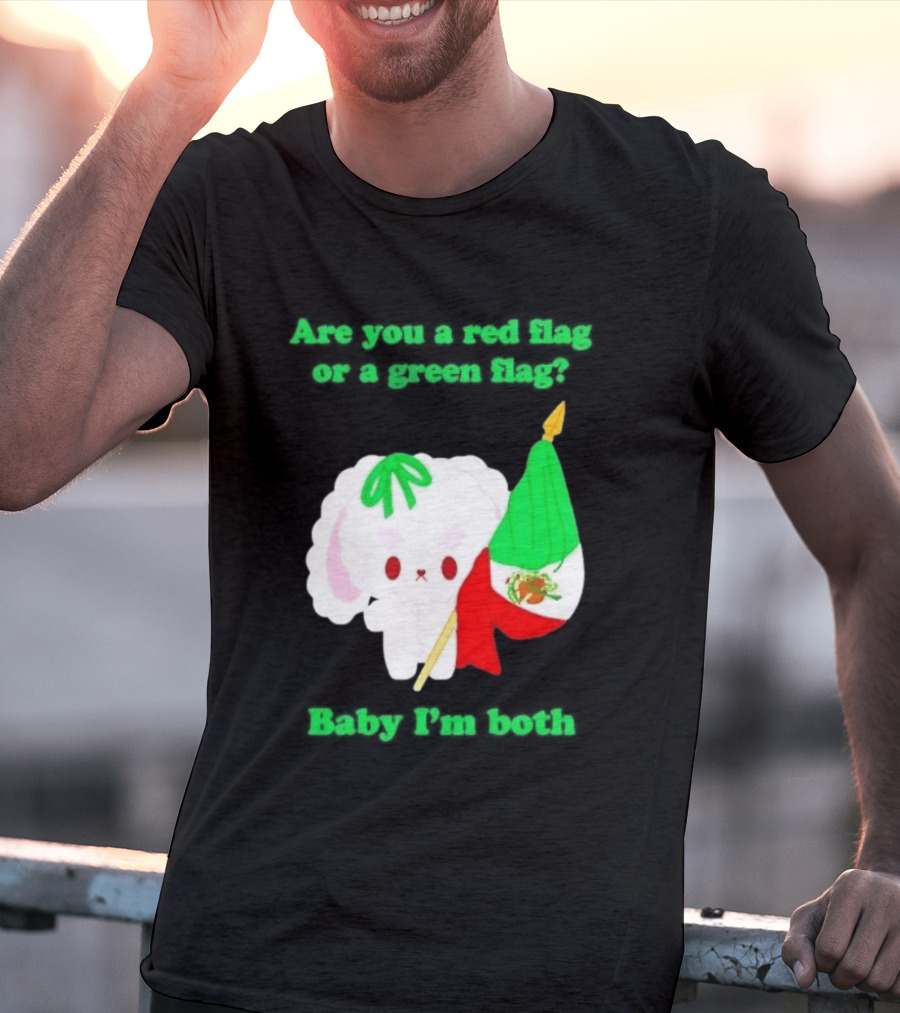 Nonomochi Mexico Flag Are You A Red Flag Or A Green Flag Cute Bunny Holding Mexican Flag T-Shirt