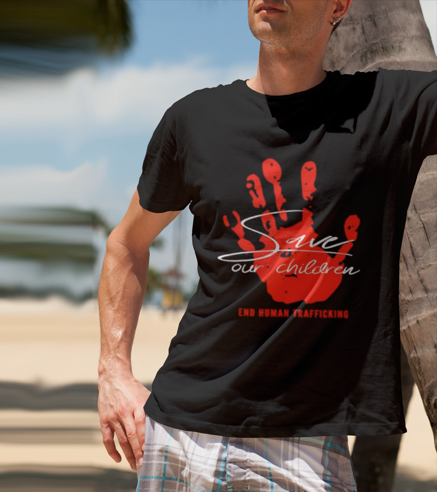 Save Our Children Red Handprint End Human Trafficking T-Shirt