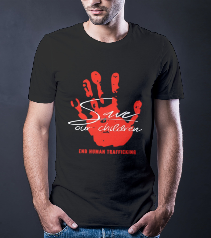 Save Our Children Red Handprint End Human Trafficking T-Shirt