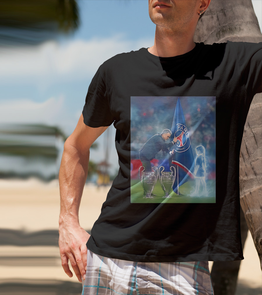 Paris Saint Germain Luis Enrique UEFA Trophies Team Flag T-Shirt