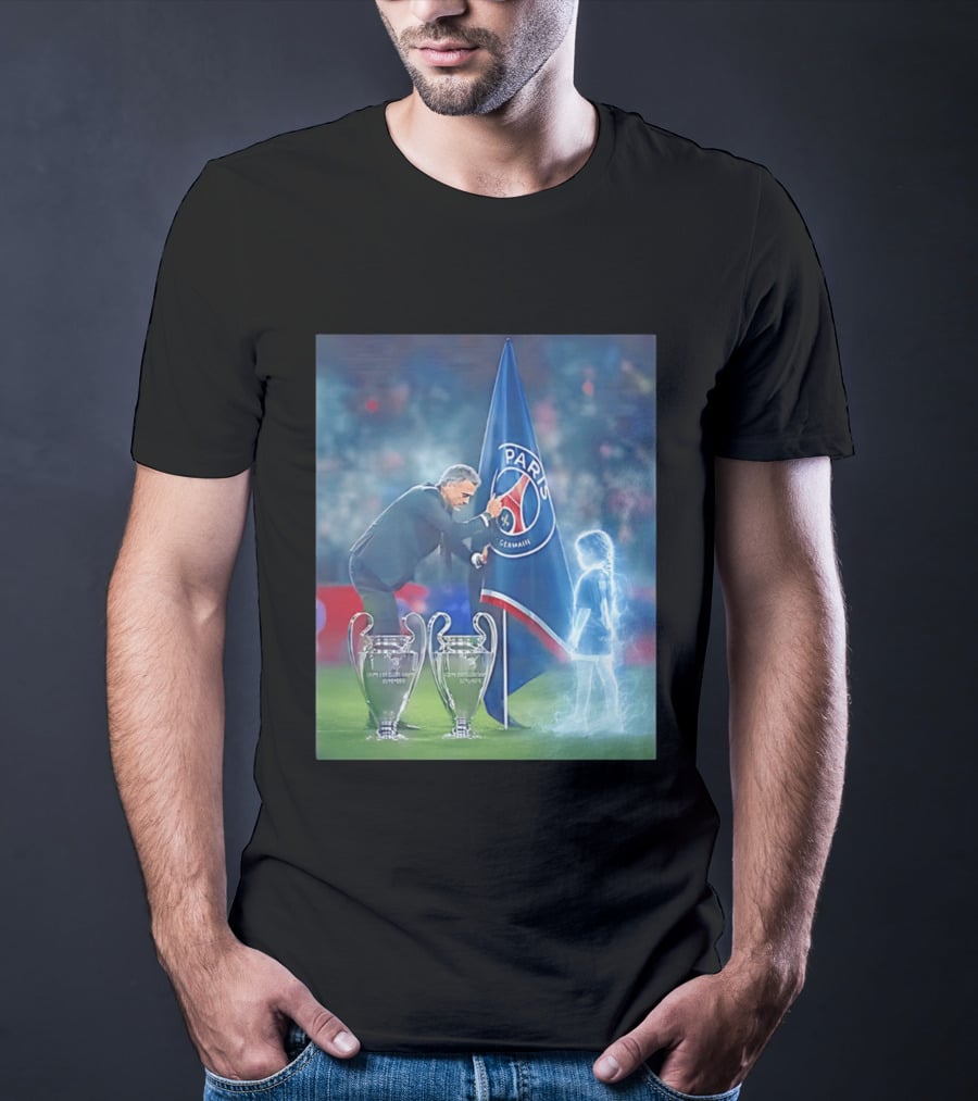 Paris Saint Germain Luis Enrique UEFA Trophies Team Flag T-Shirt